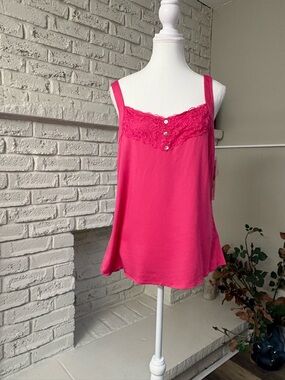 🔥 NWT Tribal Deep Rose Pink Lace Trim Cami Top - Size Medium